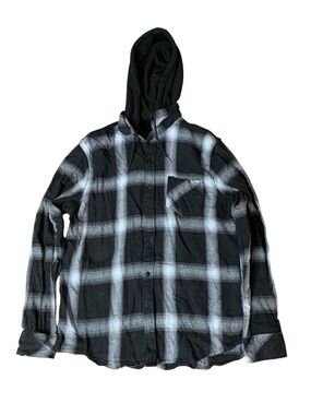 Nomad "Sierra Hood" Black & White Plaid Long Sleeve Flannel - Size Medium